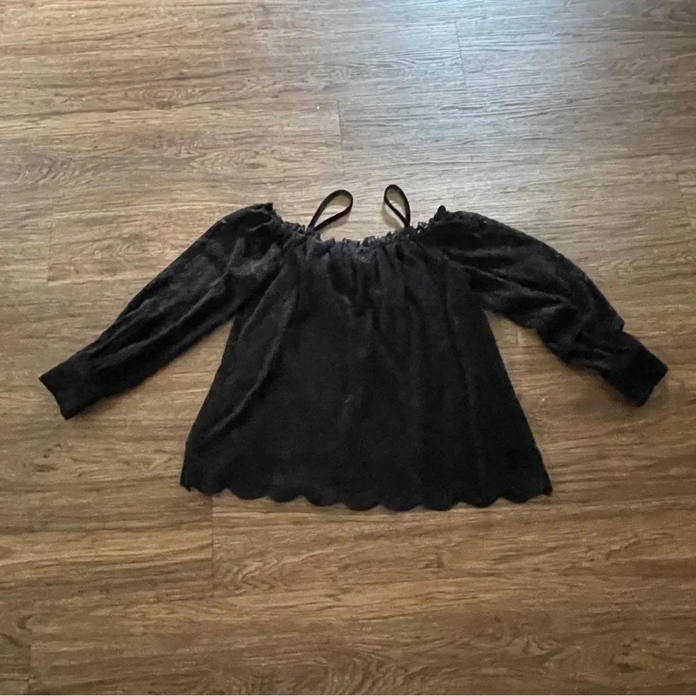 Anthropologie Eri + Ali Romana Lace Off The Shoulder Lined Top Blouse Black Sm
